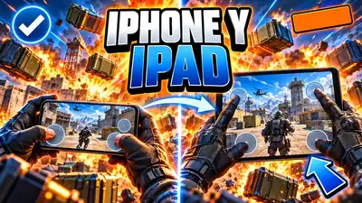 Un teléfono y una tableta sostenidos a cada lado de una línea azul de luz, miniatura de la guía de Call of Duty Mobile.