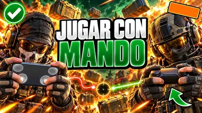 Un soldado con un teléfono y otro con un mando a cada lado de una mira circular, miniatura de la guía de Call of Duty Mobile.