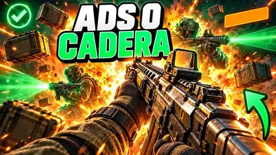 Un fusil en primera persona y dos haces de luz verde al fondo, miniatura de la guía de Call of Duty Mobile.