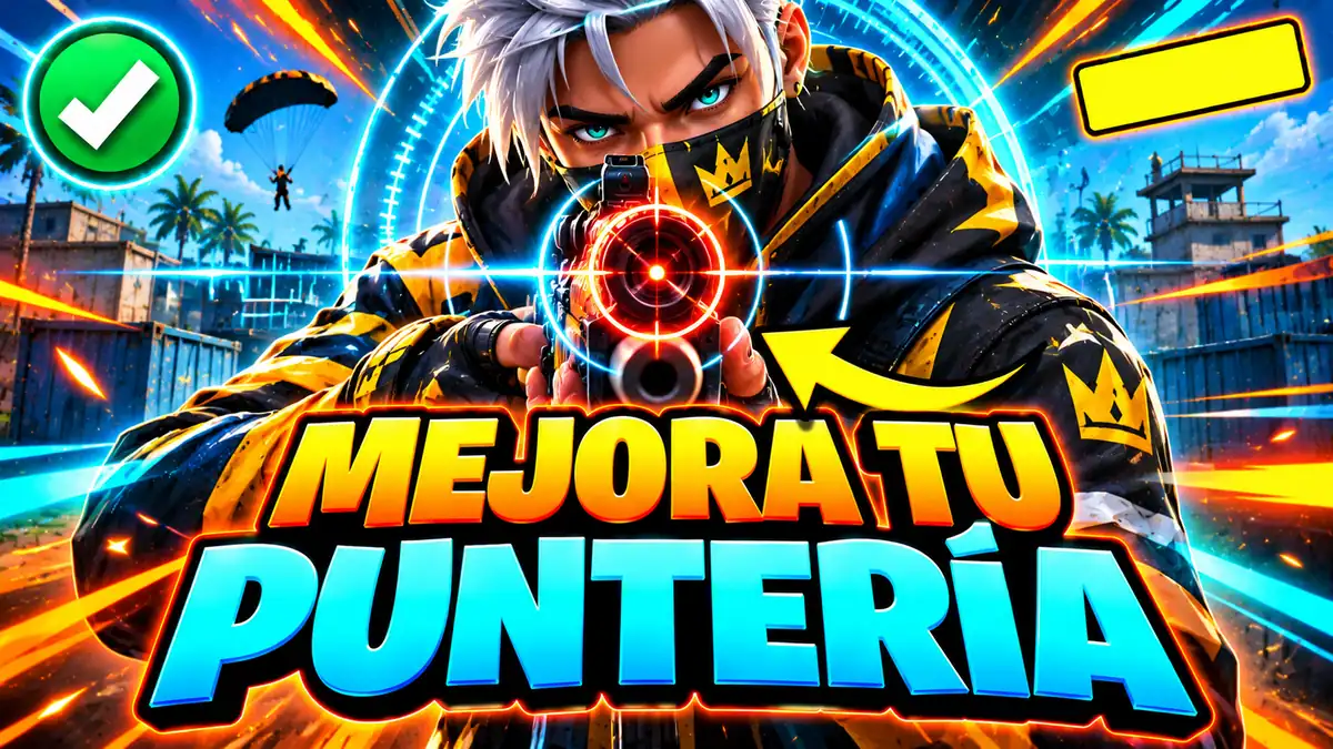 La puntería: un personaje de Free Fire apuntando de frente con la mira centrada sobre el objetivo.