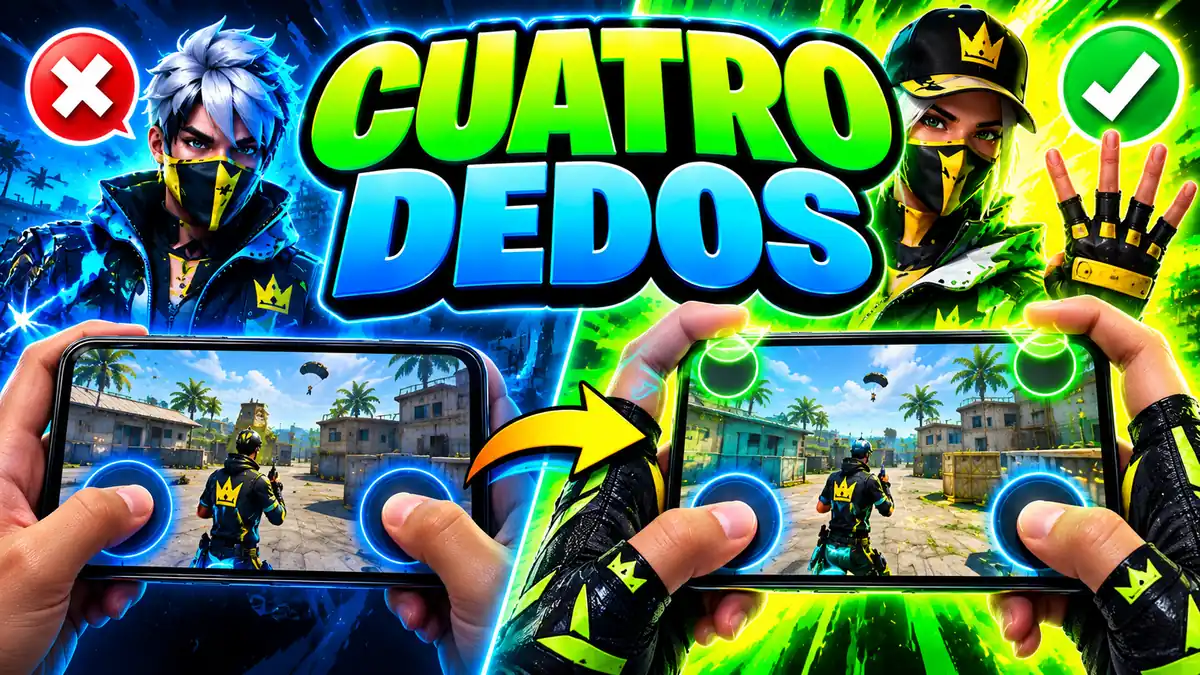 El agarre de cuatro dedos: dos manos sujetando un teléfono en horizontal con los cuatro dedos apoyados en las esquinas de la pantalla.
