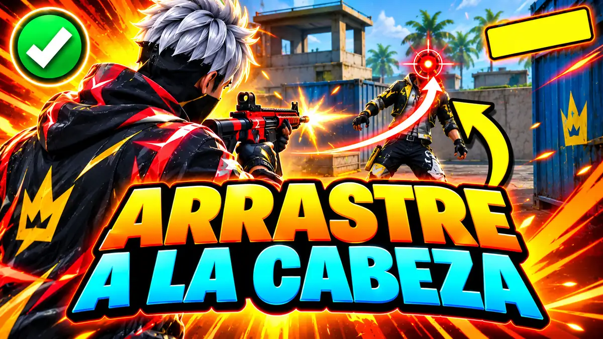 El arrastre a la cabeza: la mira de Free Fire subiendo hacia la cabeza de un enemigo con la estela del arrastre detrás.