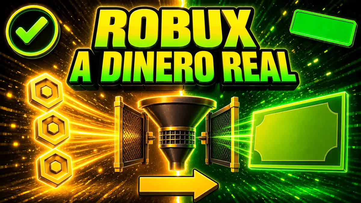 Robux convirtiéndose en moneda real a través de un proceso con requisitos